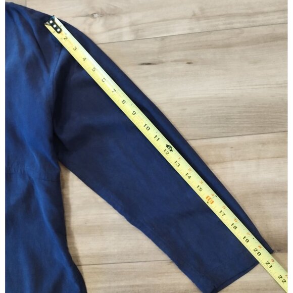 Apostrophe Navy Blue 100% Silk V Neck Mother Pearl Button Tunic Top M - Picture 8 of 12